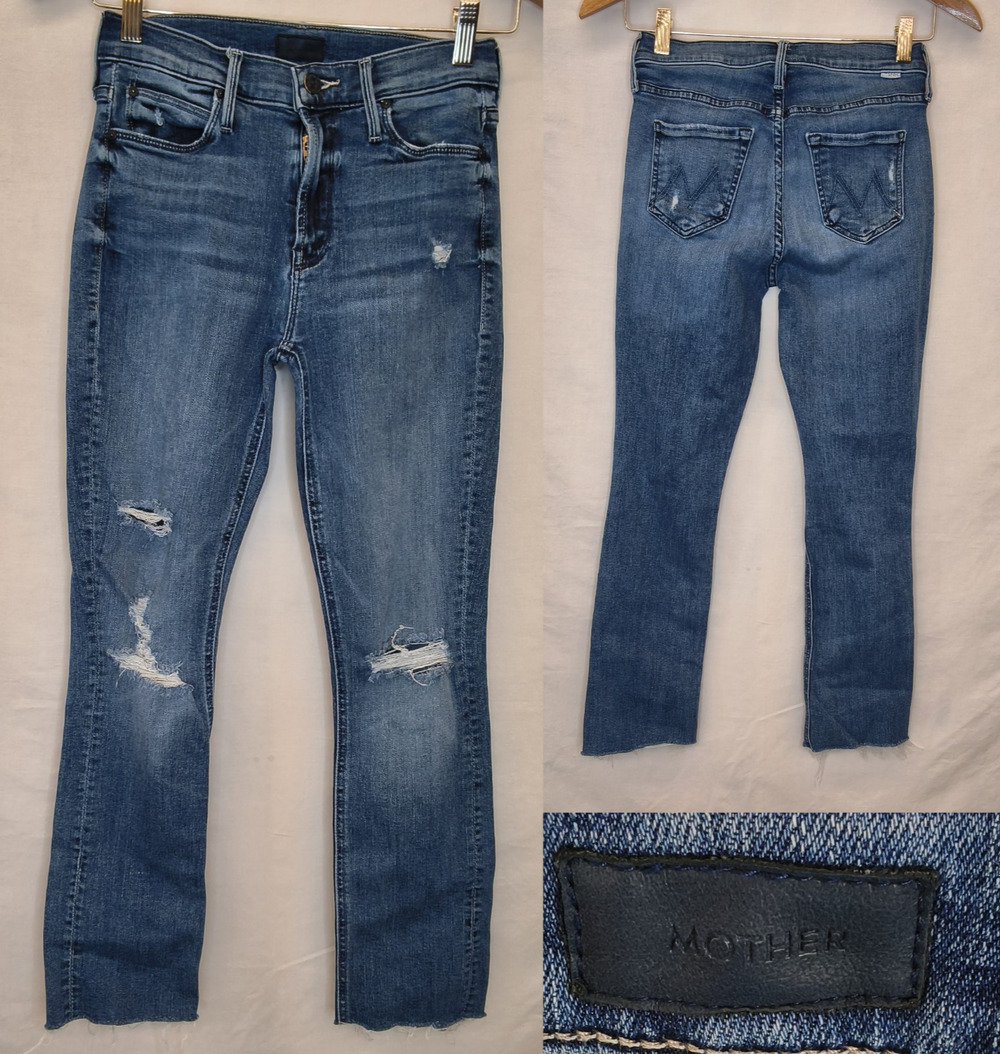 Mother Jeans The Mid Rise Dazzler Ankle Fray Blue Women's 25 Distressed #W5588